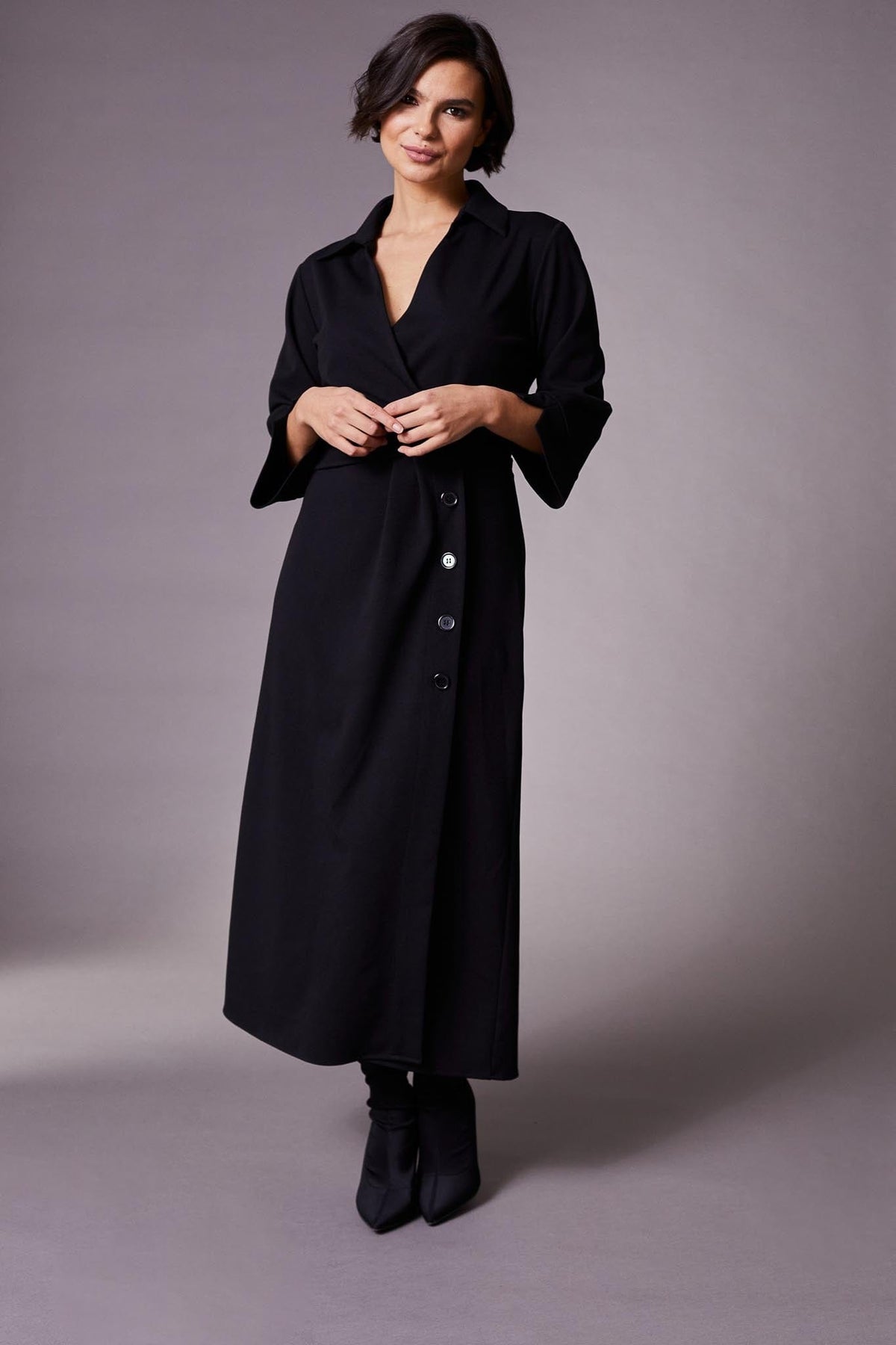 Peruzzi Side Button Dress - Black