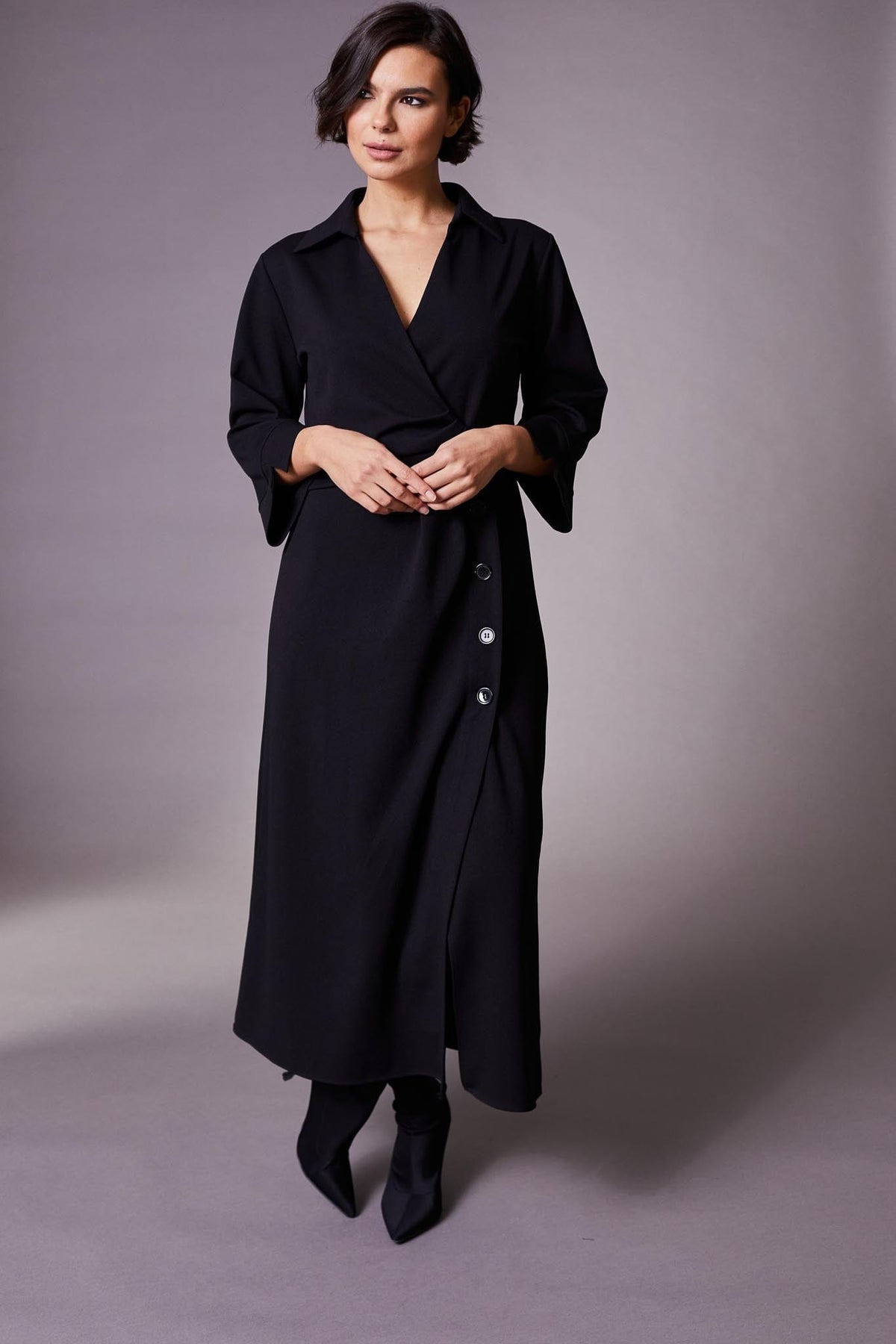 Peruzzi Side Button Dress - Black