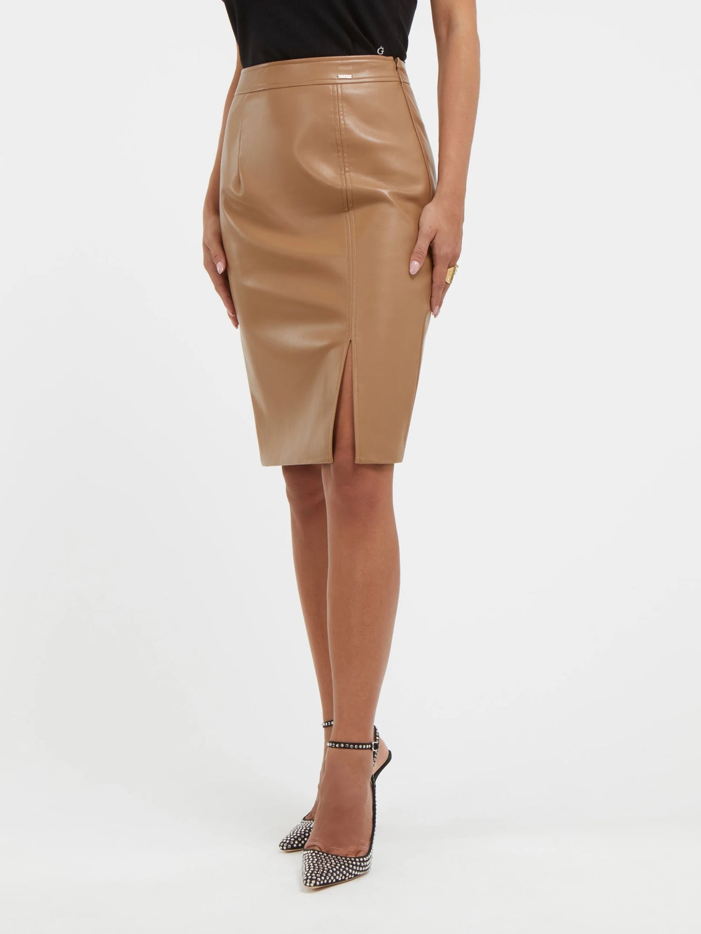 Guess Giorgia Faux Leather Midi Skirt - Brown