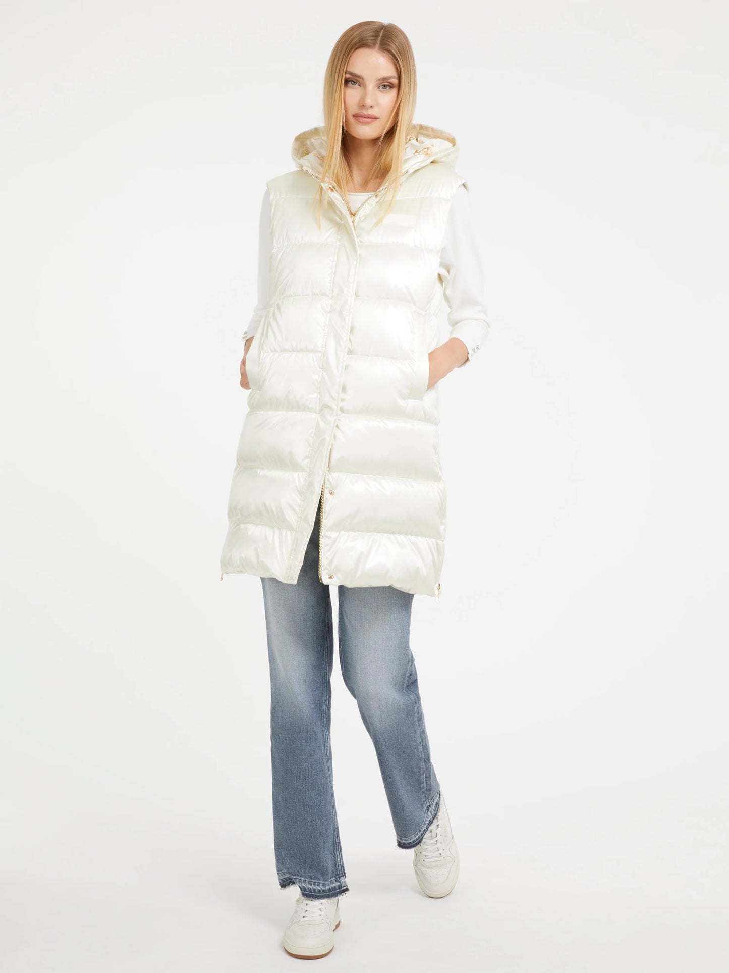 Guess Noemi Padded Long Vest - White