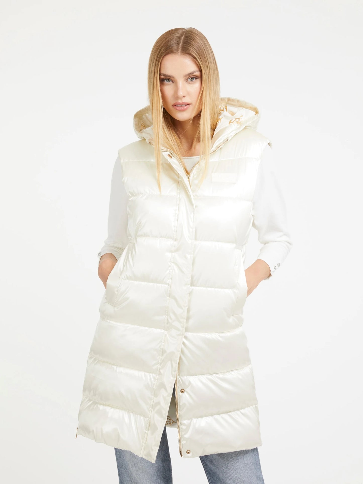 Guess Noemi Padded Long Vest - White