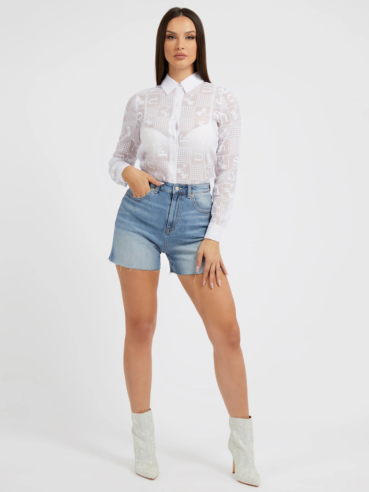 Guess Crinkle Chiffon Shirt - White