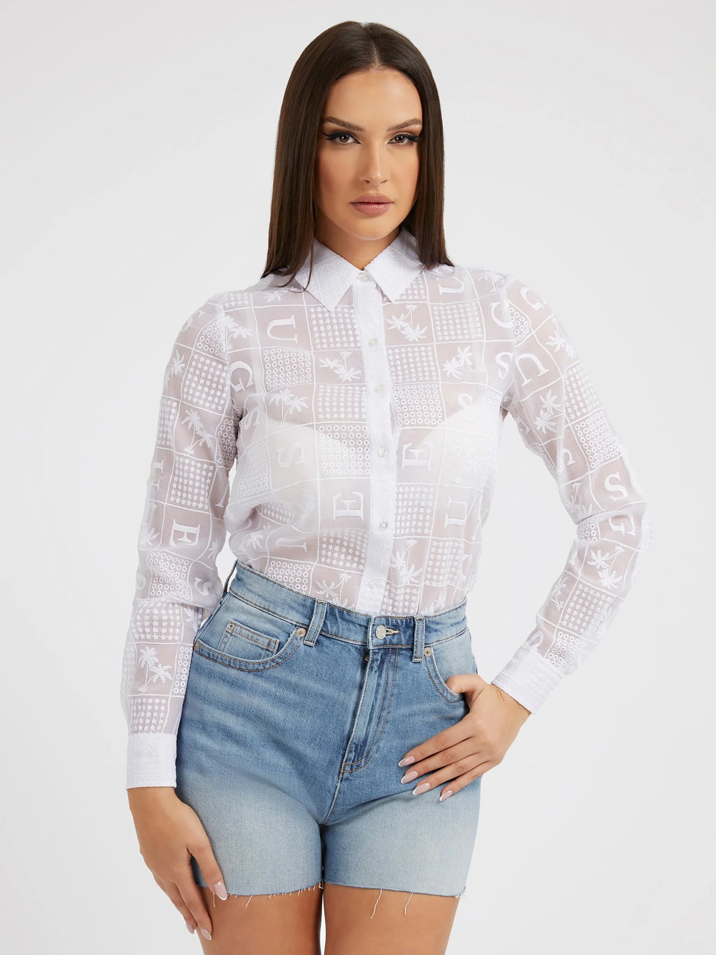 Guess Crinkle Chiffon Shirt - White