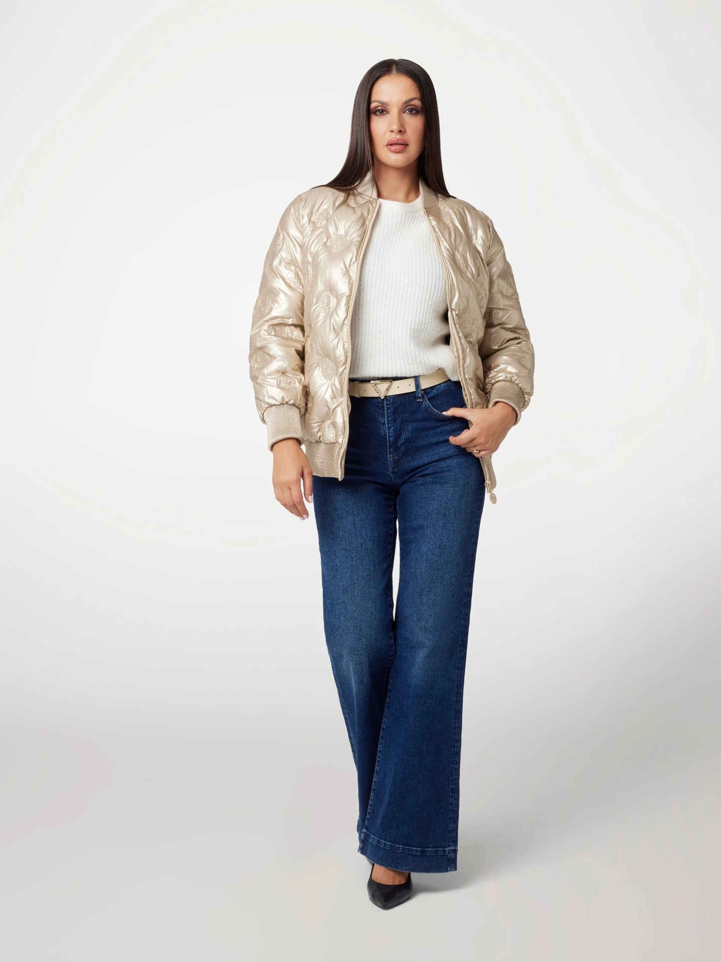 Guess Faux Leather Marianne Bomber - Gold