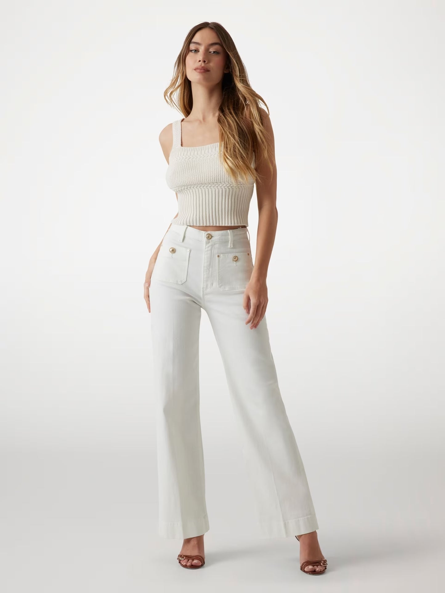 Guess Sailor Wideleg Jean - White