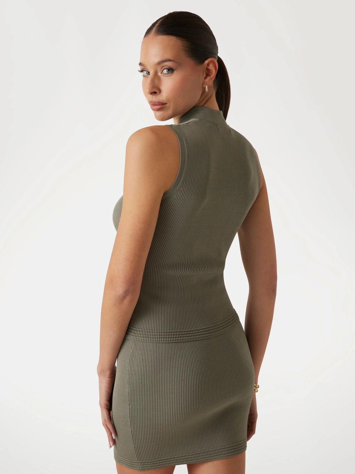 Guess Rib-knit Sleeveless Sweater - Khaki