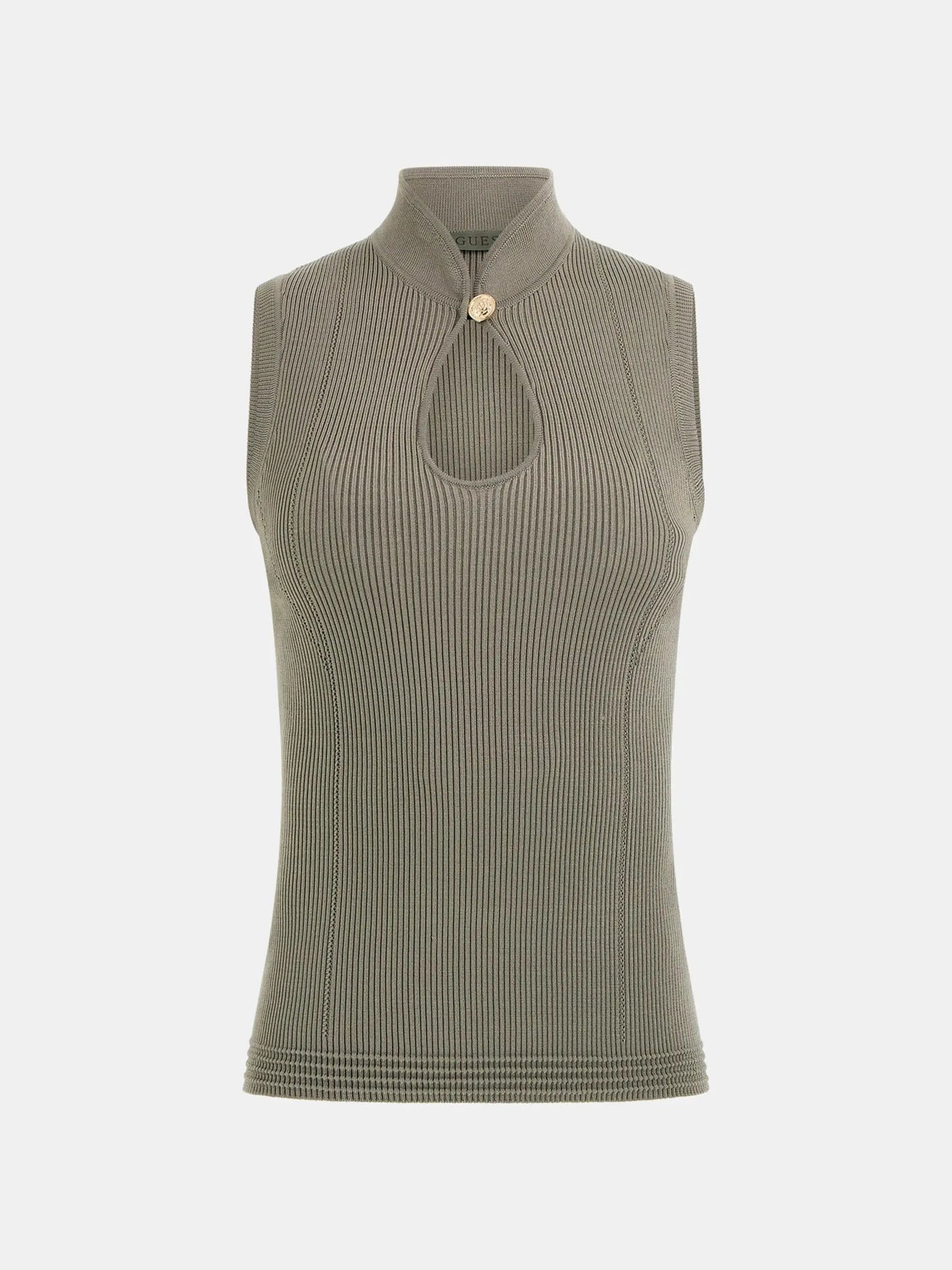 Guess Rib-knit Sleeveless Sweater - Khaki