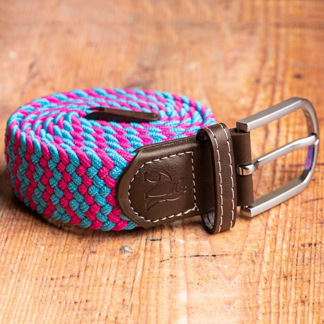 Swole Panda Woven Belt - Blue / Pink Zigzag