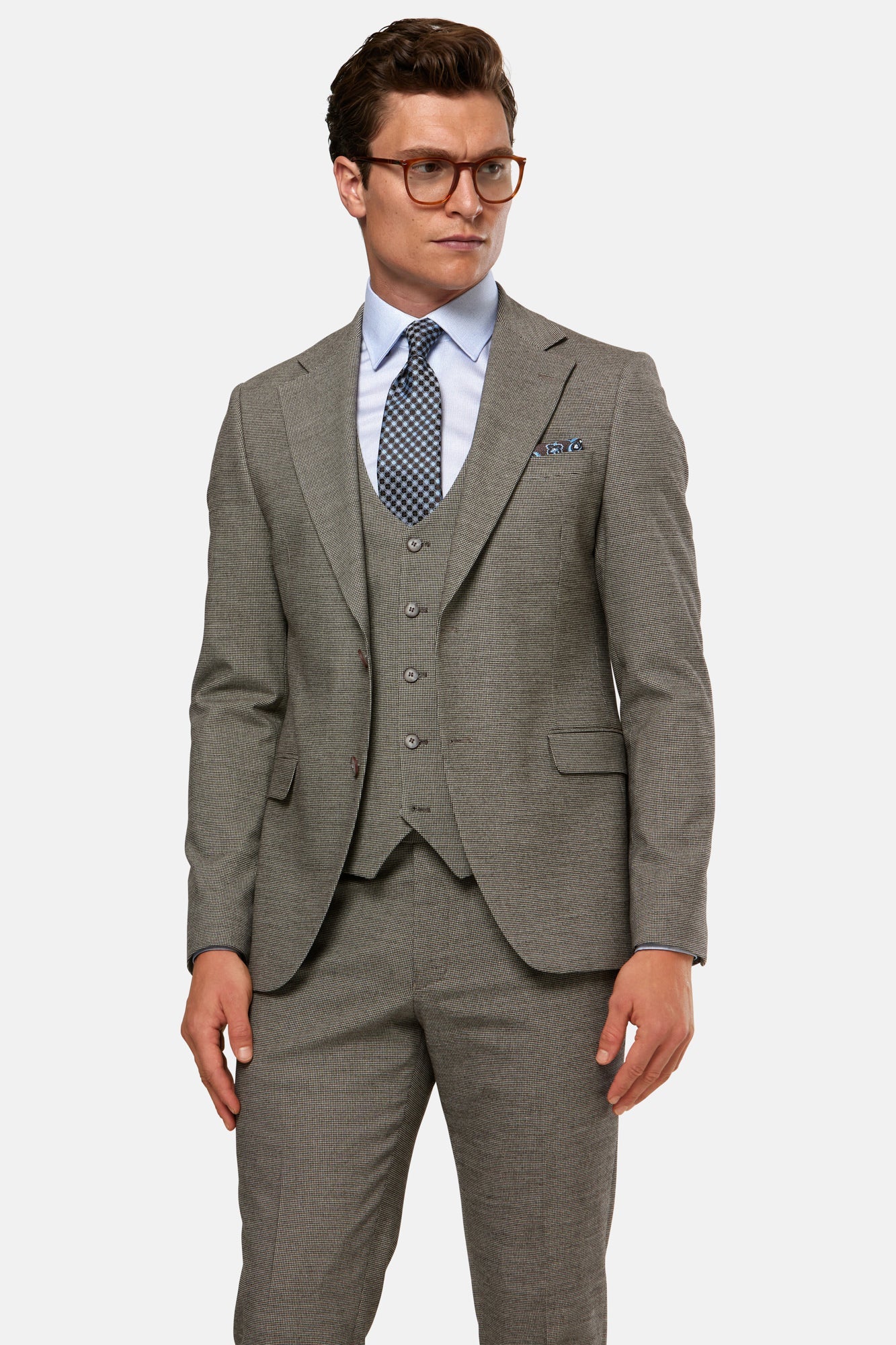 Benetti Lotus Tailored Fit 3pc Suit - Brown