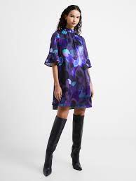 French Connection Eva Recycled Satin Fluted Sleeve Mini Dress - Cobalt Multi