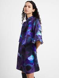 French Connection Eva Recycled Satin Fluted Sleeve Mini Dress - Cobalt Multi