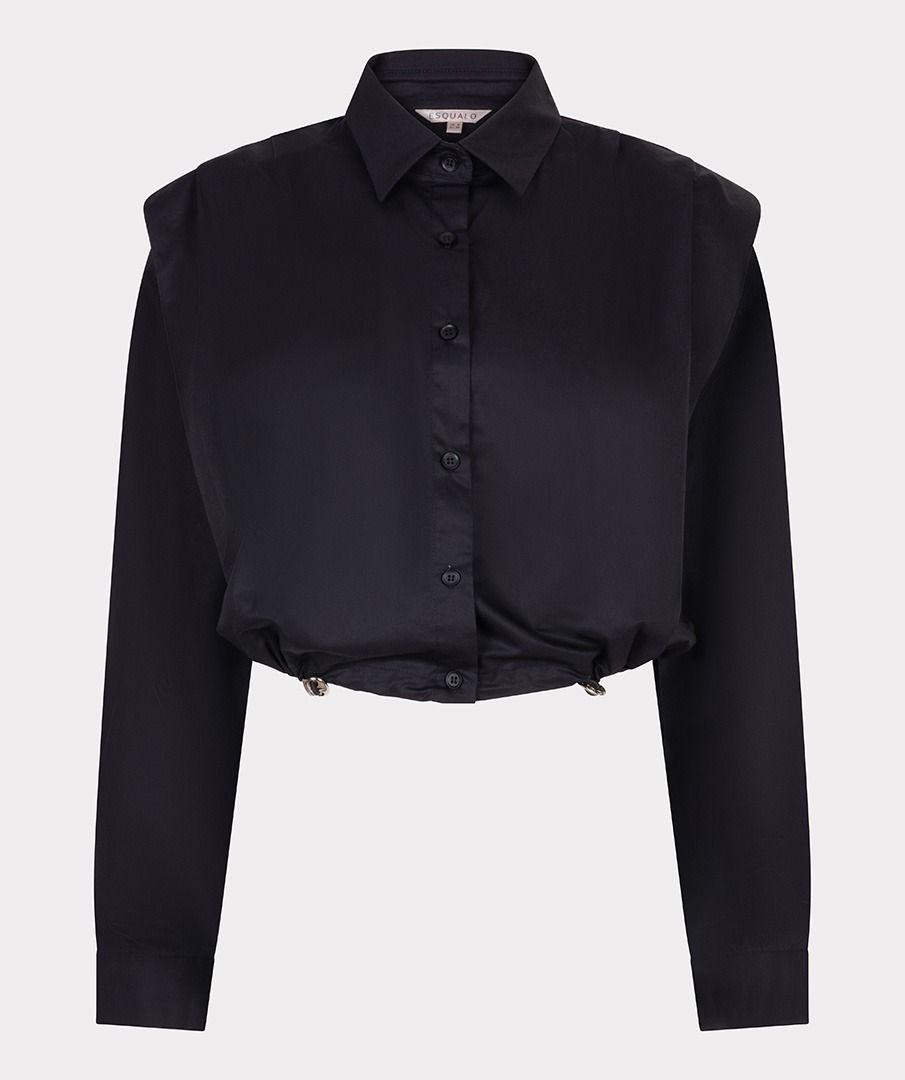 Esqualo Blouse Cropped String Poplin - Black