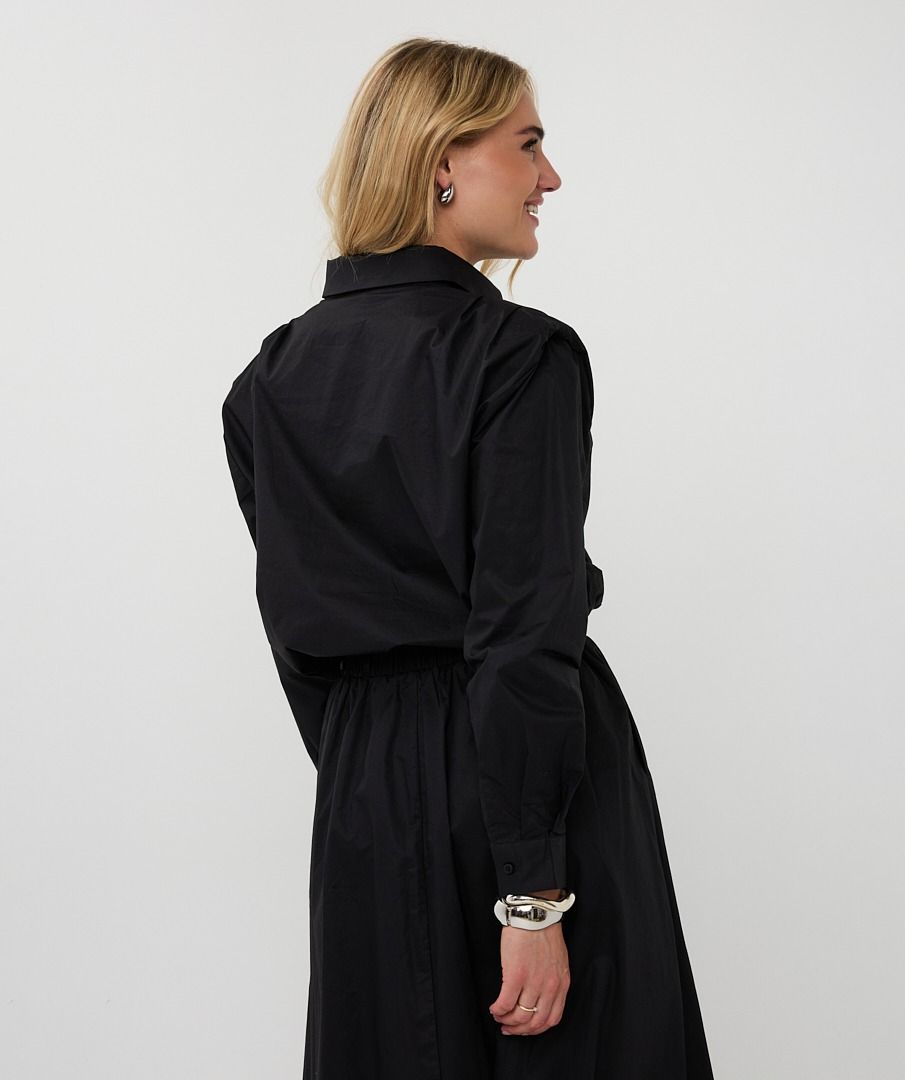 Esqualo Blouse Cropped String Poplin - Black