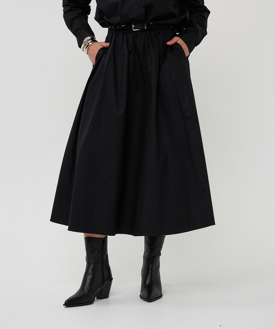 Esqualo Long Skirt Poplin Pockets - Black
