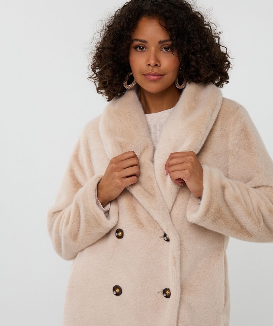 Esqualo Shawl Collar Faux Fur - Sand
