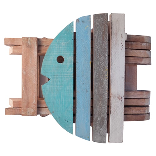 Handmade Folding Wooden Fish Stool - Multicolour
