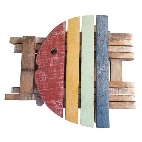 Handmade Folding Wooden Fish Stool - Multicolour