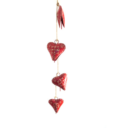 4 Heart Bells on Natural Rope Decoration