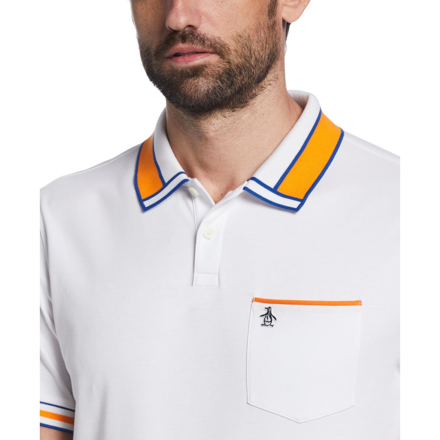 Original Penguin Striped Collar Polo - White/Orange