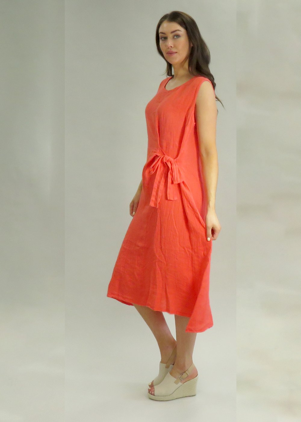 Deck Linen Tie Dress - Coral