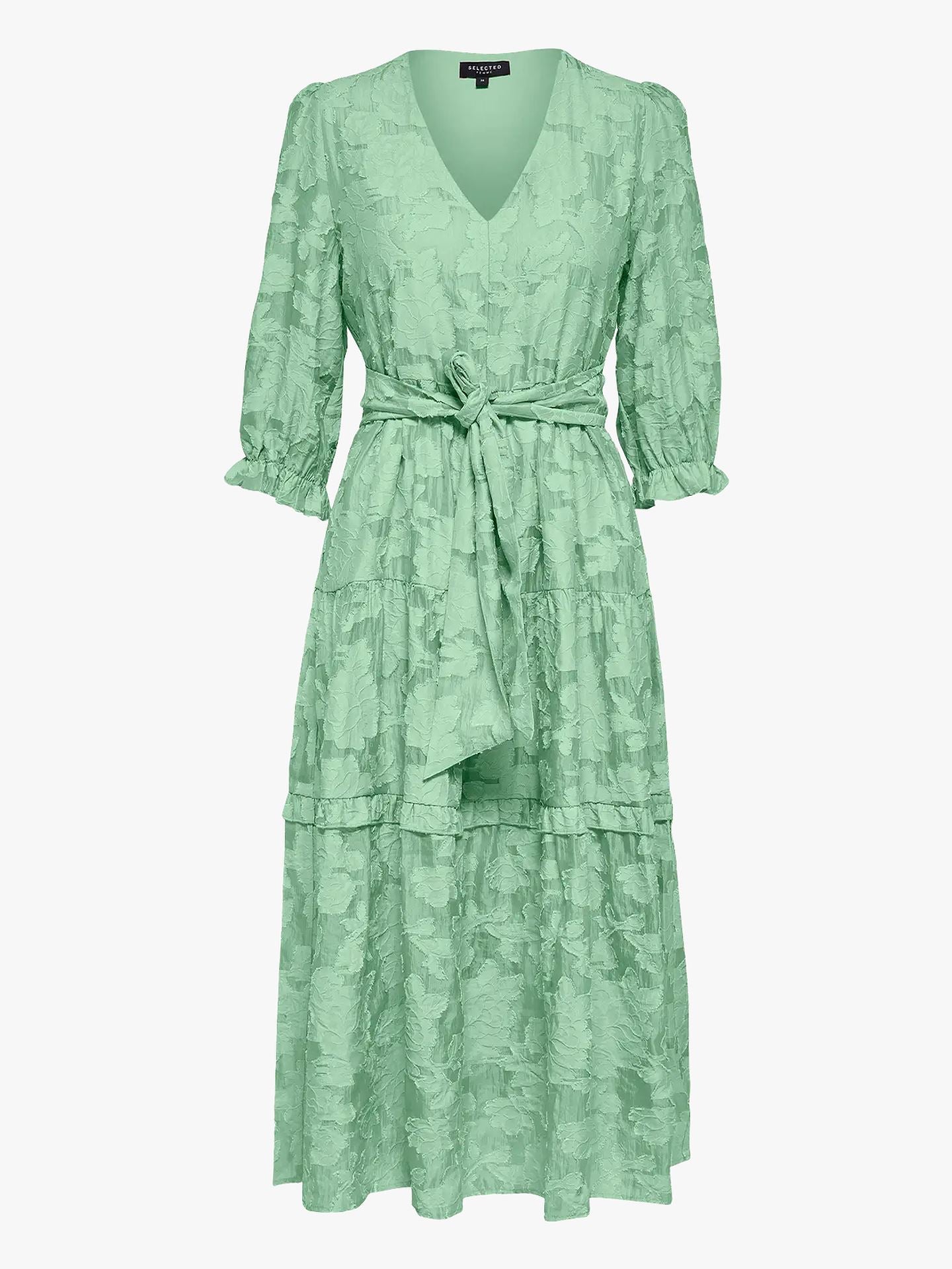 Selected Femme Tie Waist Midi Dress - Green