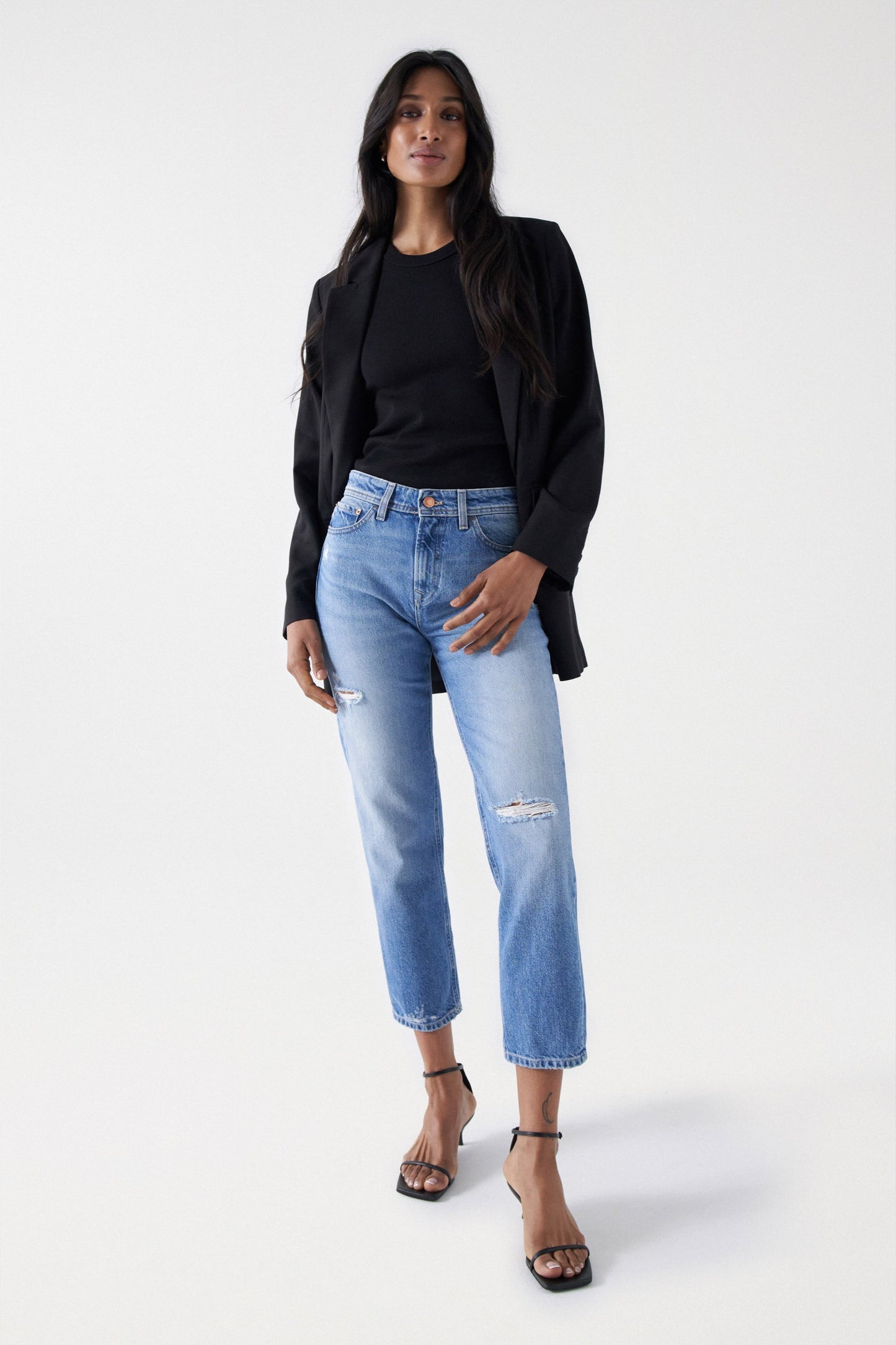Salsa Jeans True Cropped Slim Ripped Jeans - Light Wash