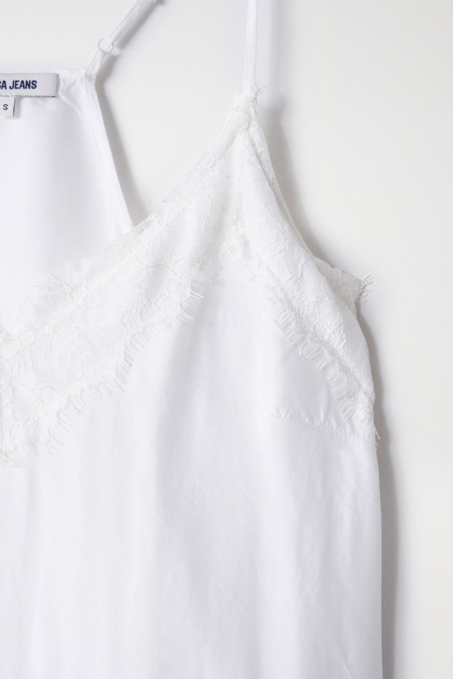 Salsa Lace Trim Satin Top - Light Pearl