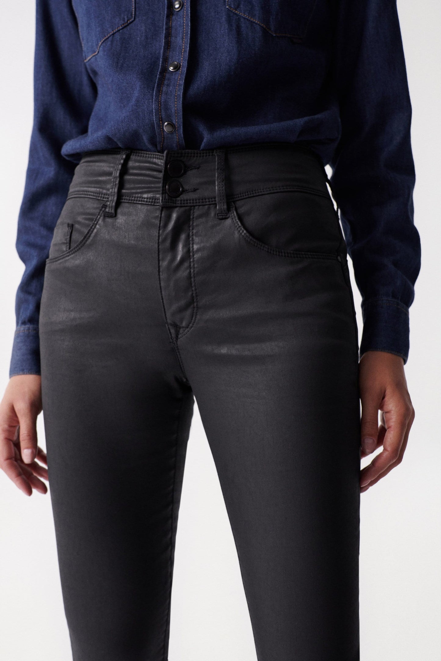 Salsa Jeans Skinny Leg Leather Jeans - Black
