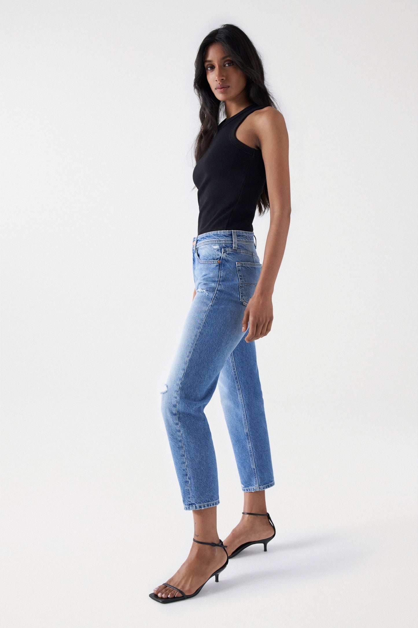Salsa Jeans True Cropped Slim Ripped Jeans - Light Wash