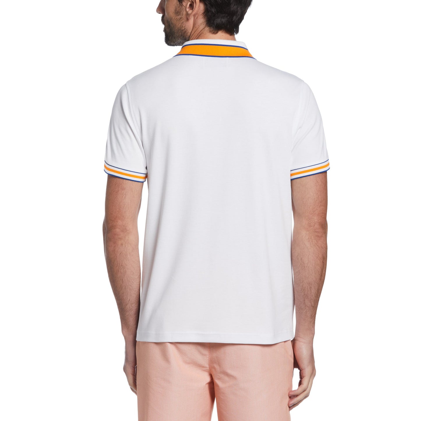 Original Penguin Striped Collar Polo - White/Orange