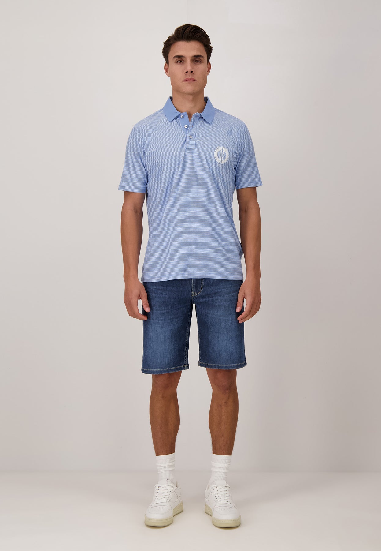 Fynch Hatton Cotton Jersey Polo Shirt in Light Sky
