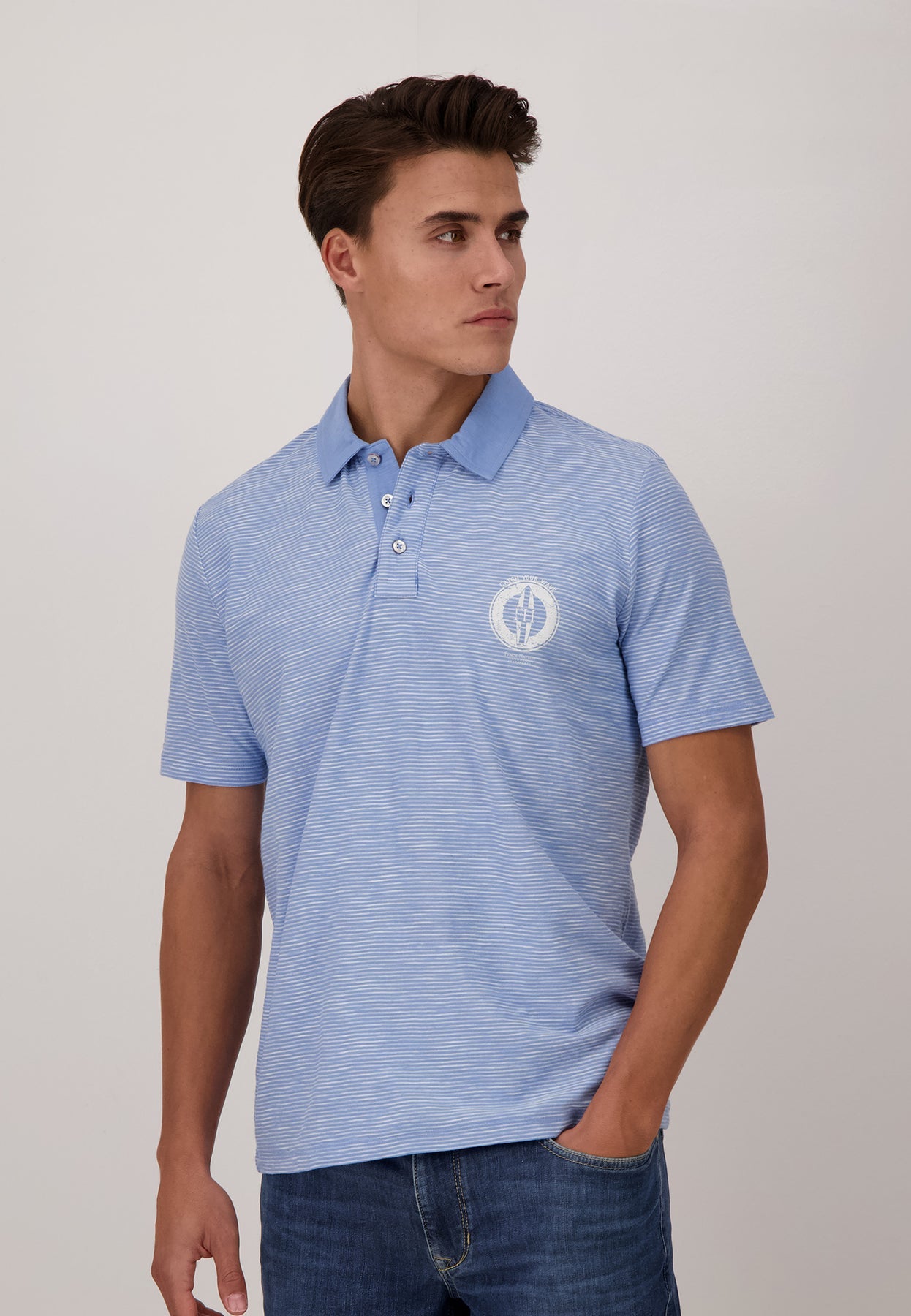 Fynch Hatton Cotton Jersey Polo Shirt in Light Sky