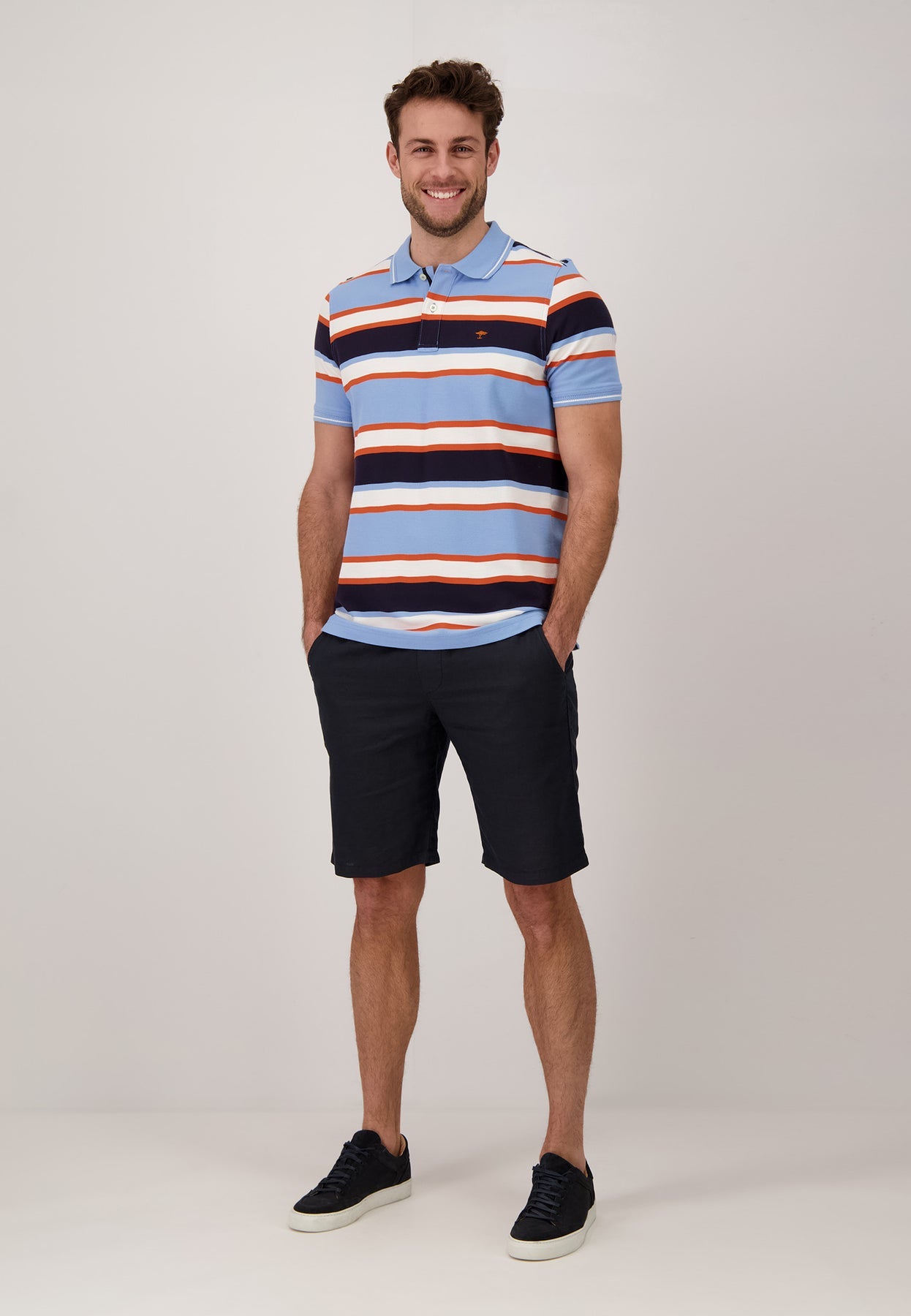 Fynch Hatton Stripe Polo - Navy