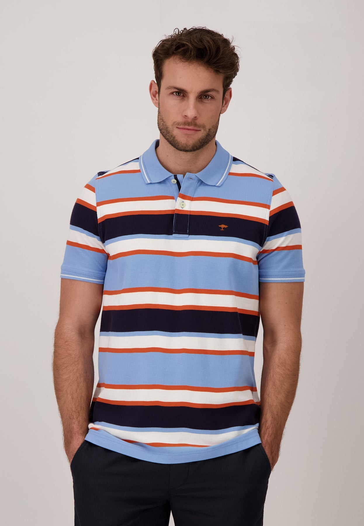 Fynch Hatton Stripe Polo - Navy