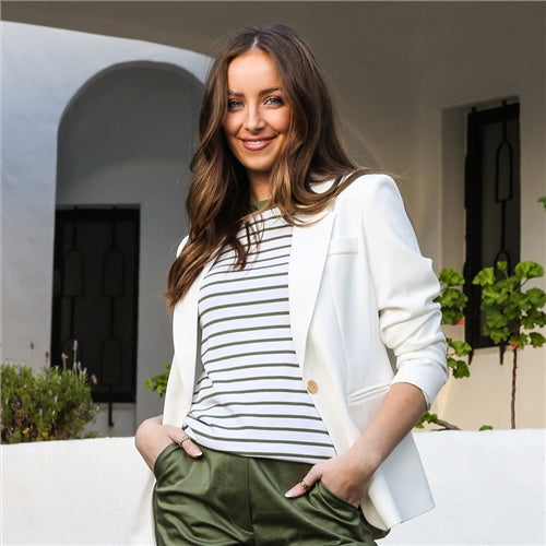 Rant & Rave Robin Stripe Top - Khaki/White