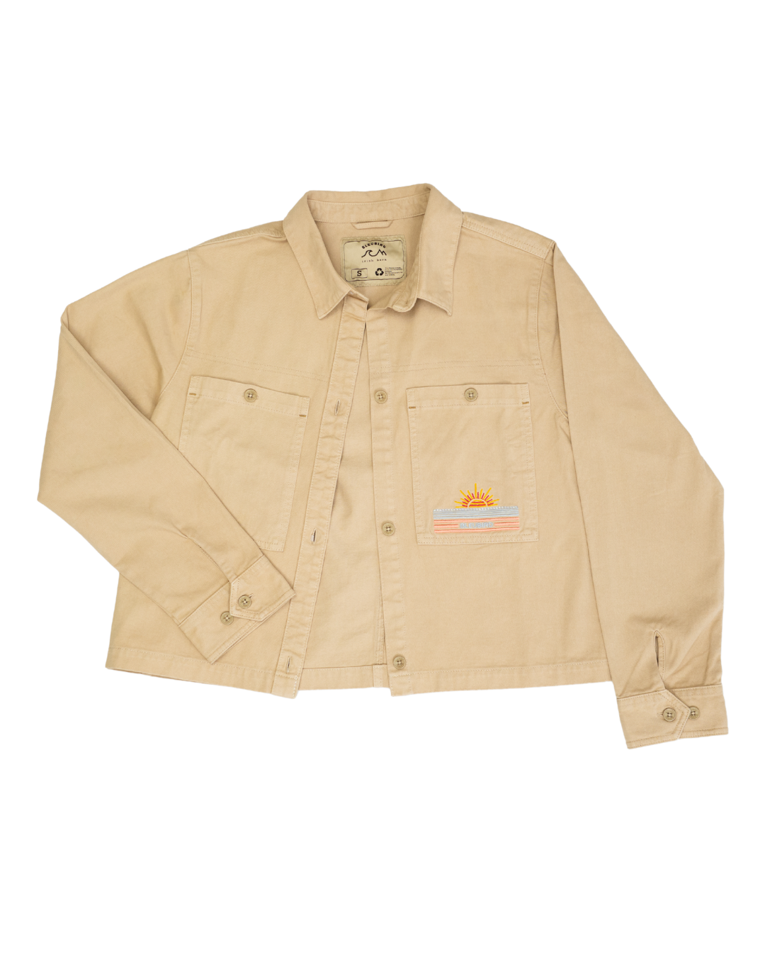 Beige jacket with a logo on a white background