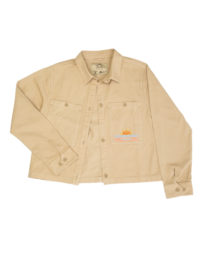 Beige jacket with a logo on a white background