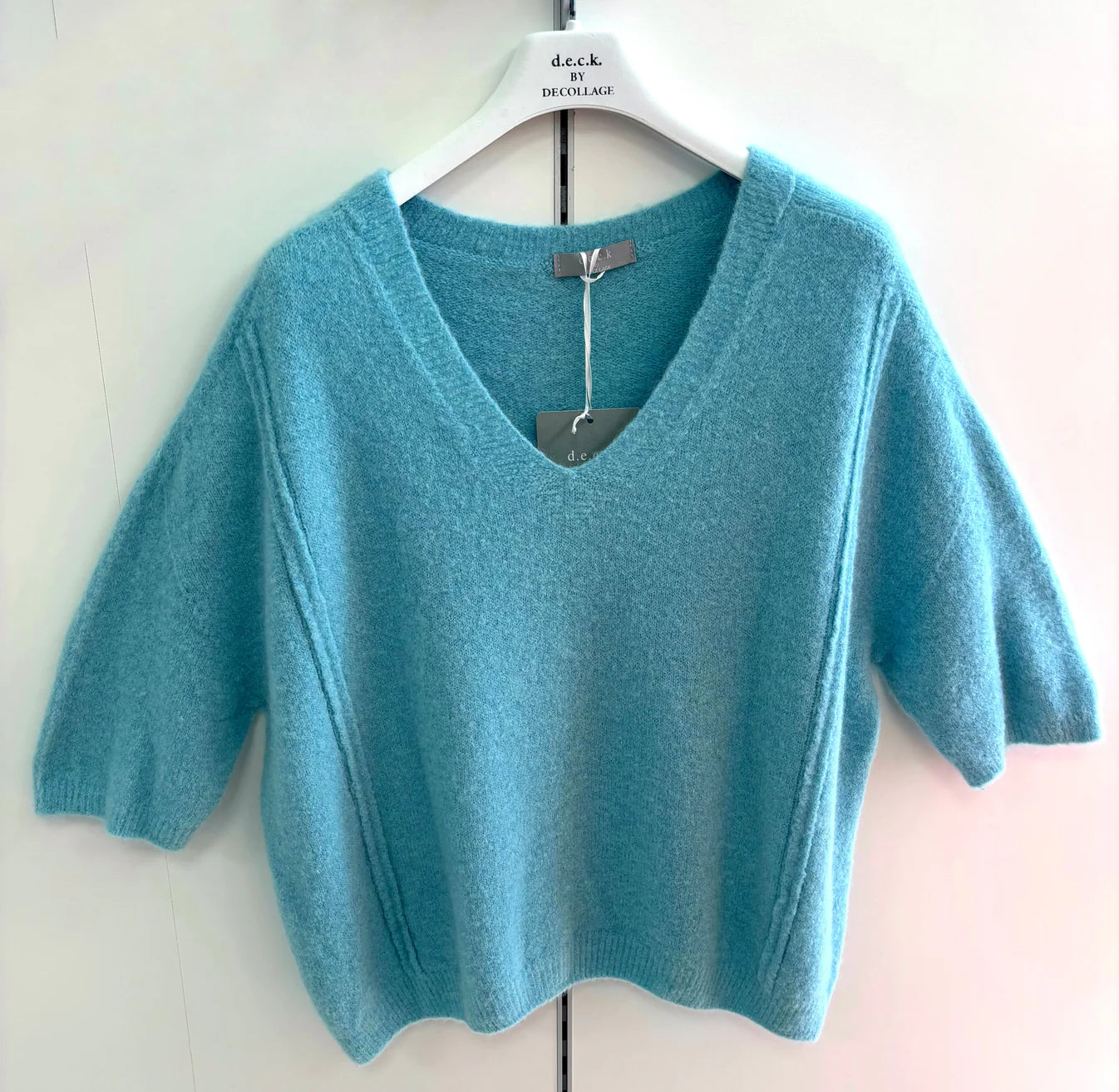 Deck Short Sleeve V-Neck Knit - Turquoise