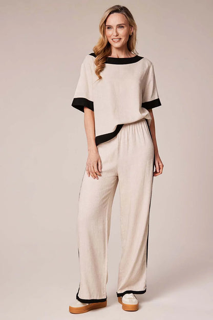 Deck Linen Blend Trousers - Beige