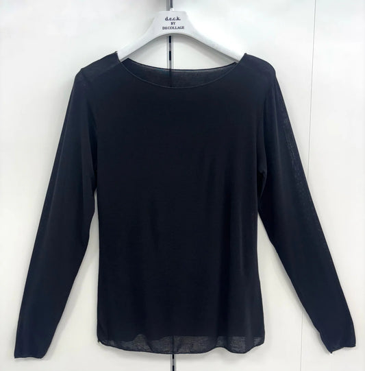 Deck Cashmere Mix Round Neck Knit - Black