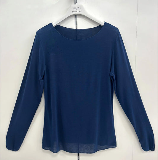 Deck Cashmere Mix Round Neck Knit - Navy