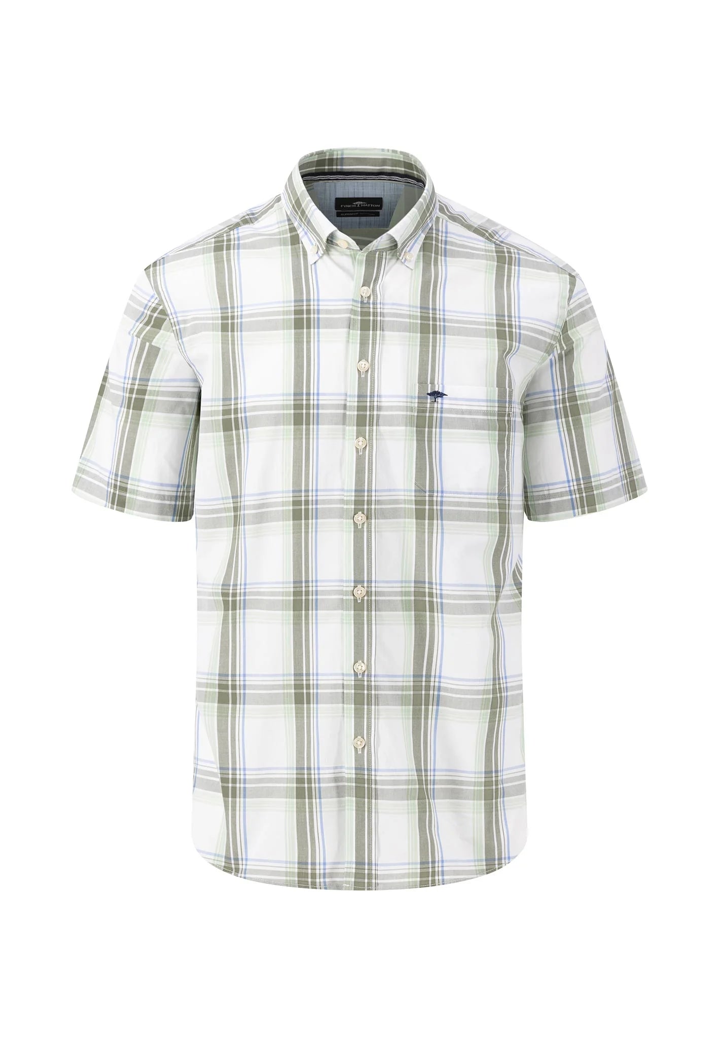 Fynch Hatton Summer Greens Short Sleeve Check Shirt - Dusty Olive