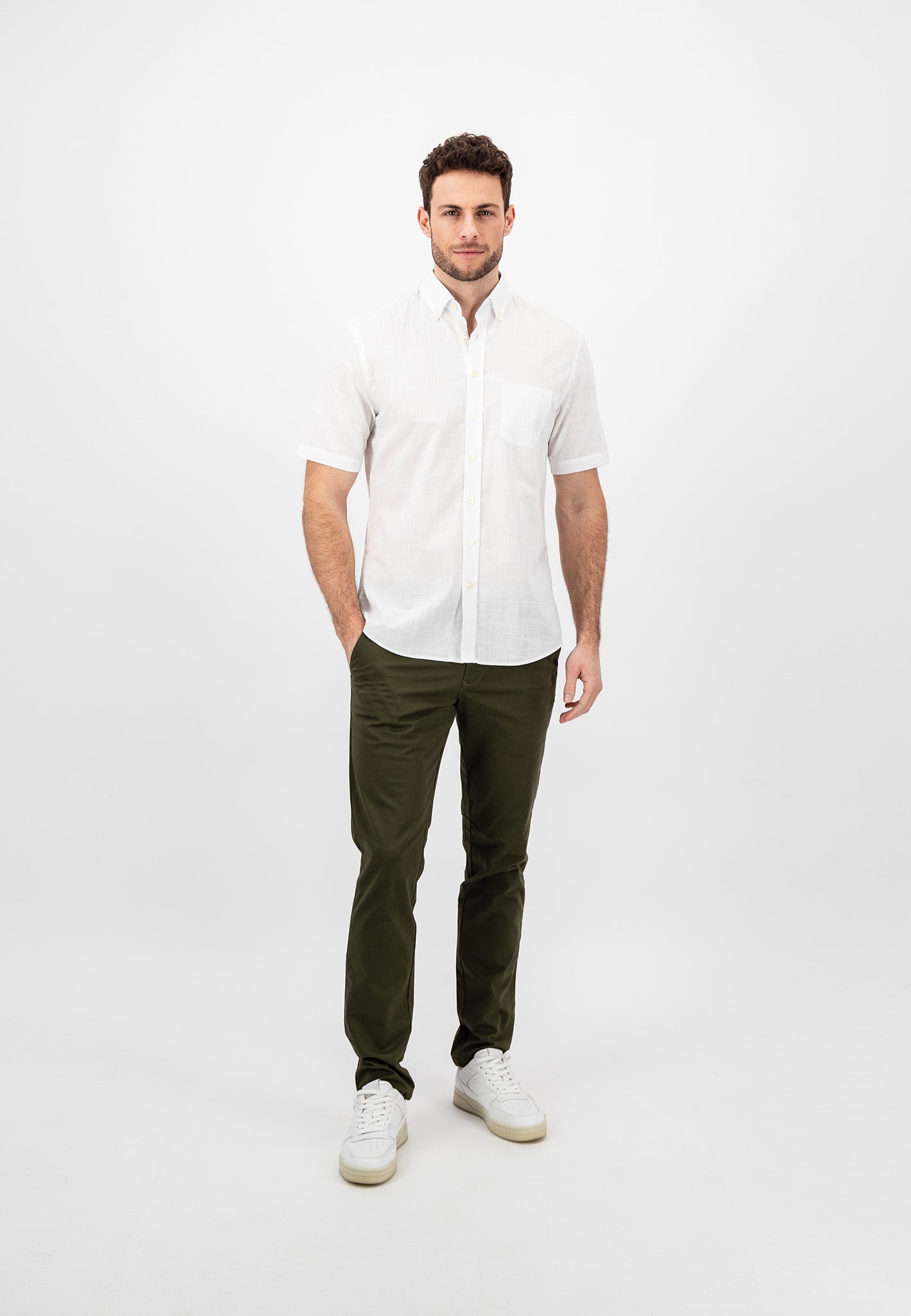 Fynch Hatton Short Sleeved Cotton Shirt - White