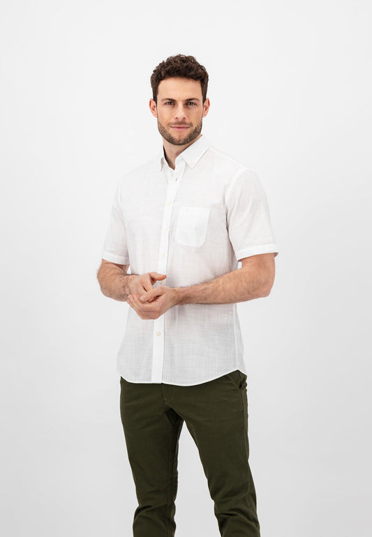 Fynch Hatton Short Sleeved Cotton Shirt - White