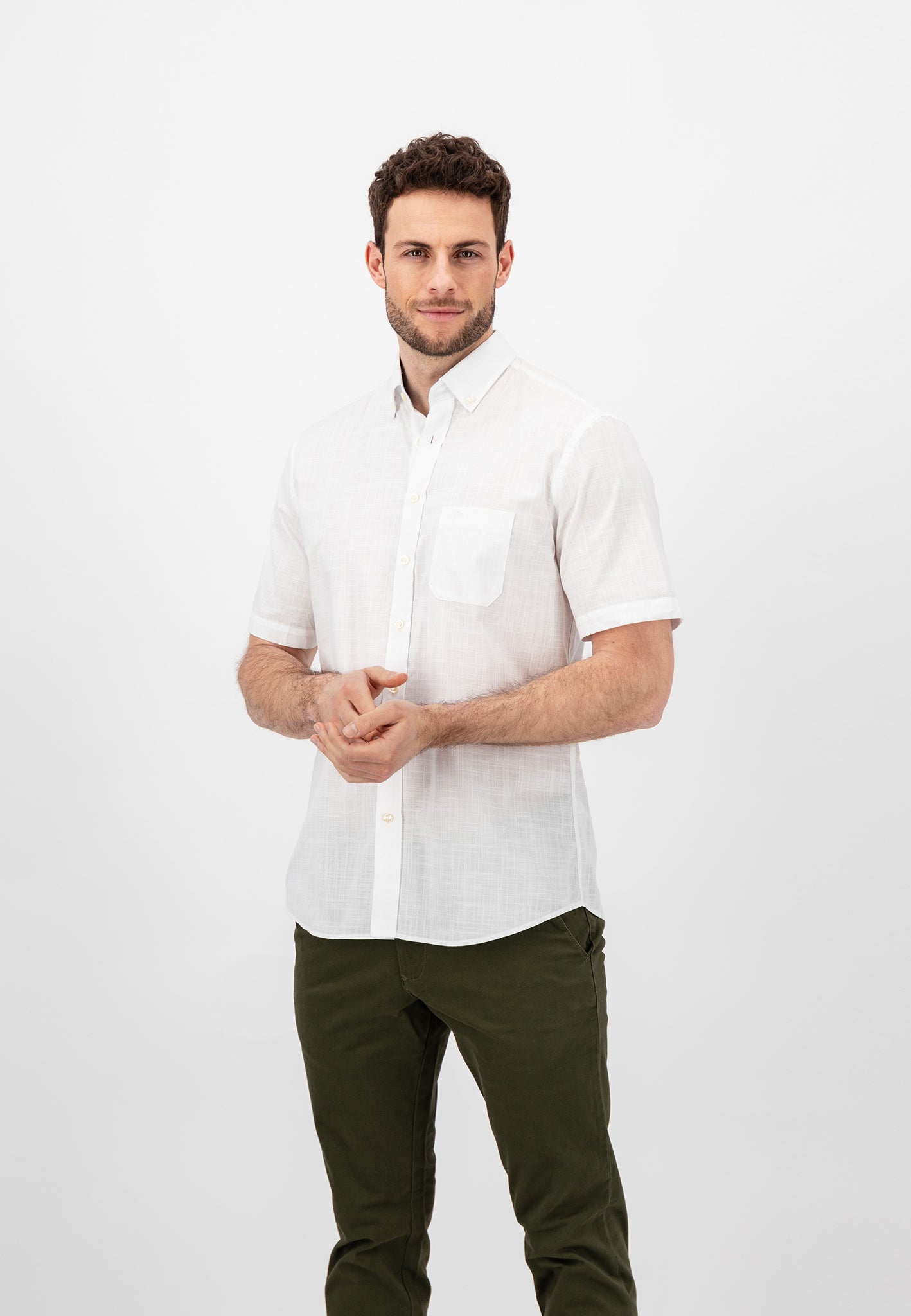 Fynch Hatton Short Sleeved Cotton Shirt - White