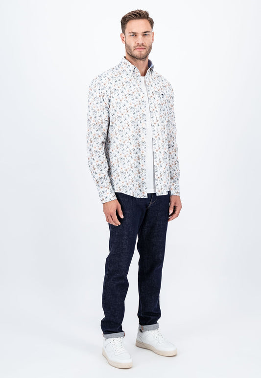 Fynch Hatton Long-Sleeved Flower Print Shirt - Light Khaki