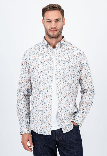 Fynch Hatton Long-Sleeved Flower Print Shirt - Light Khaki