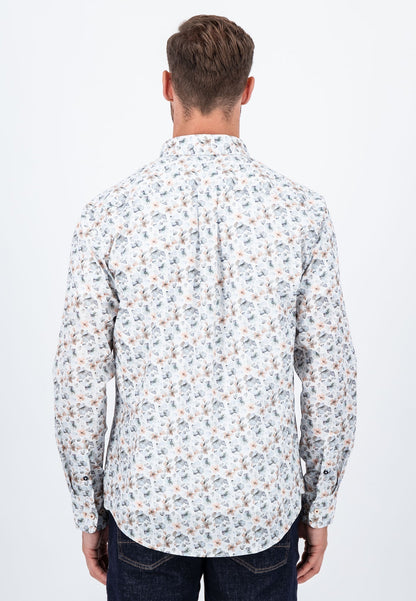 Fynch Hatton Long-Sleeved Flower Print Shirt - Light Khaki