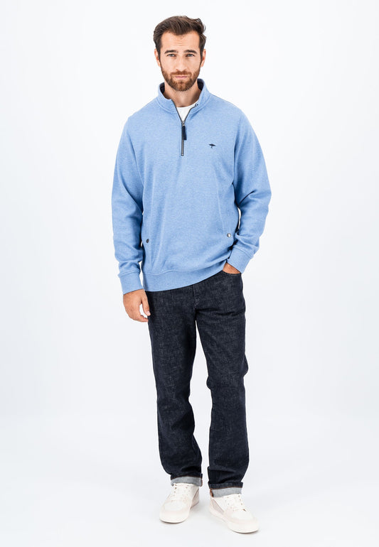 Fynch Hatton Troyer Interlock Zip Sweat - Cloud Blue