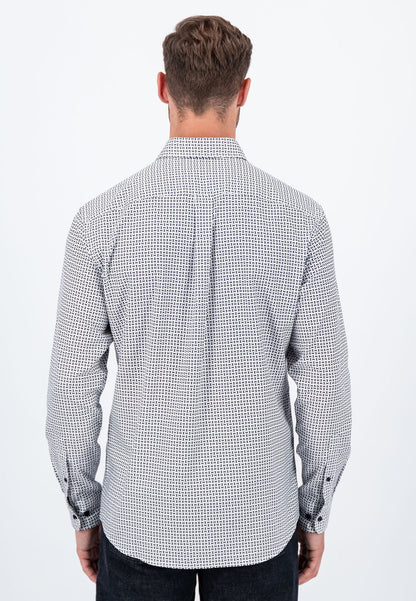 Fynch Hatton Long-Sleeved Print Shirt - Dark Navy